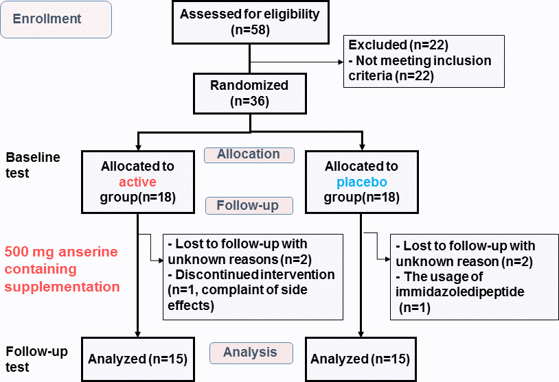 Flow diagram showing the number of subjects during the study. Baseline test: The test at the start of the intervention. Follow-up test: The test at twelve weeks after the start.