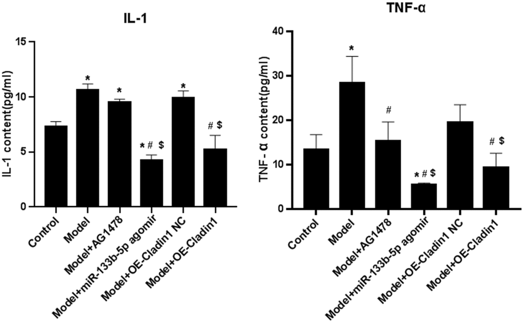 The content of inflammatory indicators IL-1 and TNF-α in the serum of rats in each group (*P#P$P