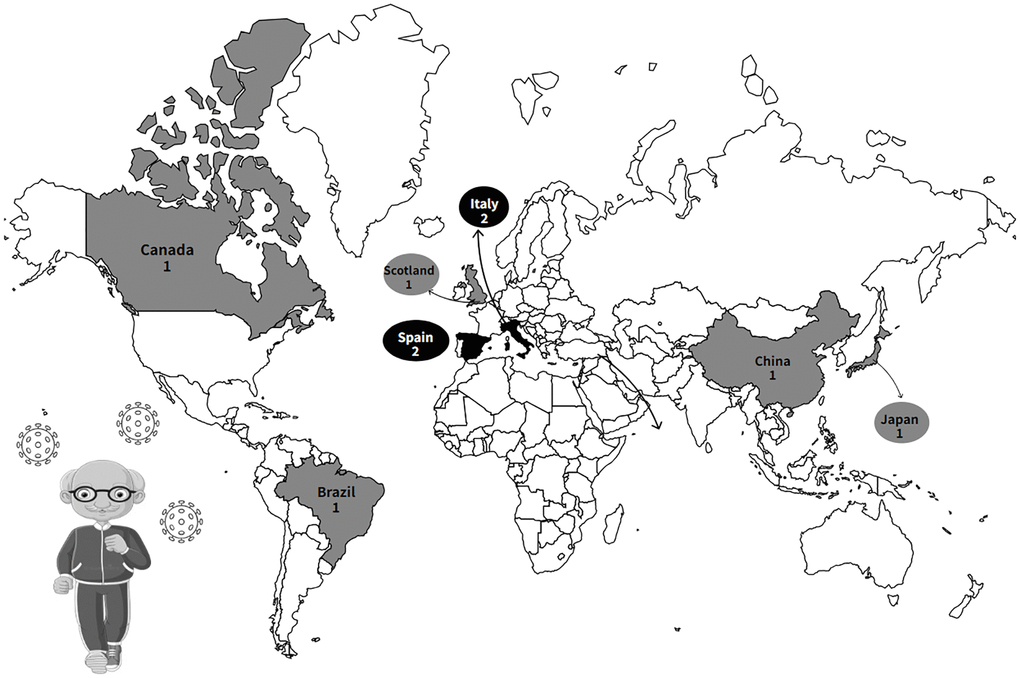 Global geographic distribution of research on the association between the practice of physical activity and the quality of sleep of older adults in social isolation during the COVID-19 pandemic.