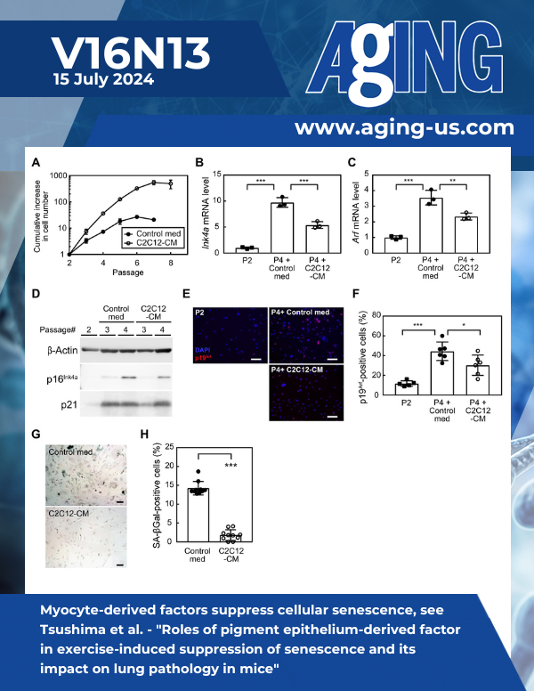 The cover features Figure 1 " Myocyte-derived factors suppress cellular senescence" from Tsushima et al.