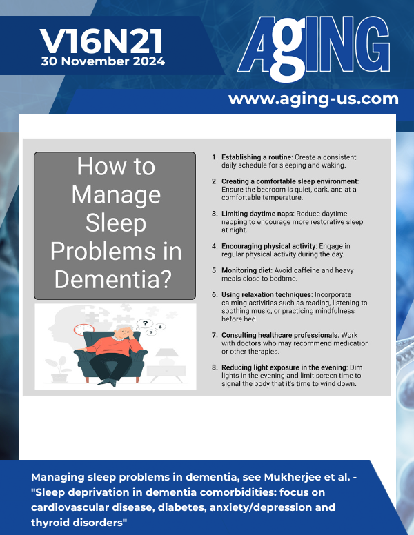 The cover features Figure 3 "Managing sleep problems in dementia" from Mukherjee et al.